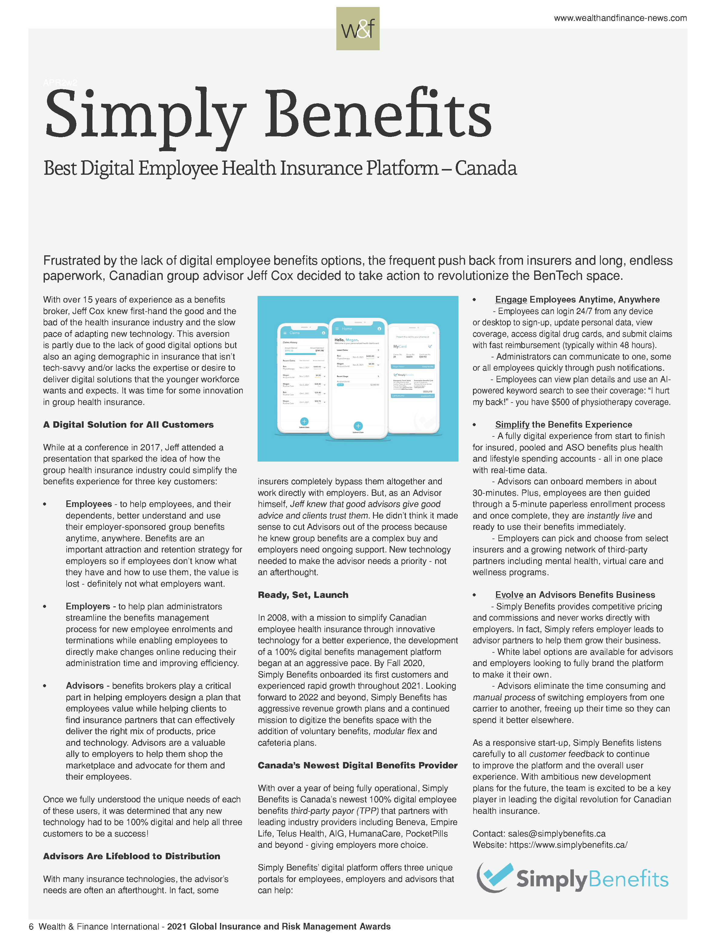 Simply Benefits Article_2021 Global Insurance and Risk Management Awards